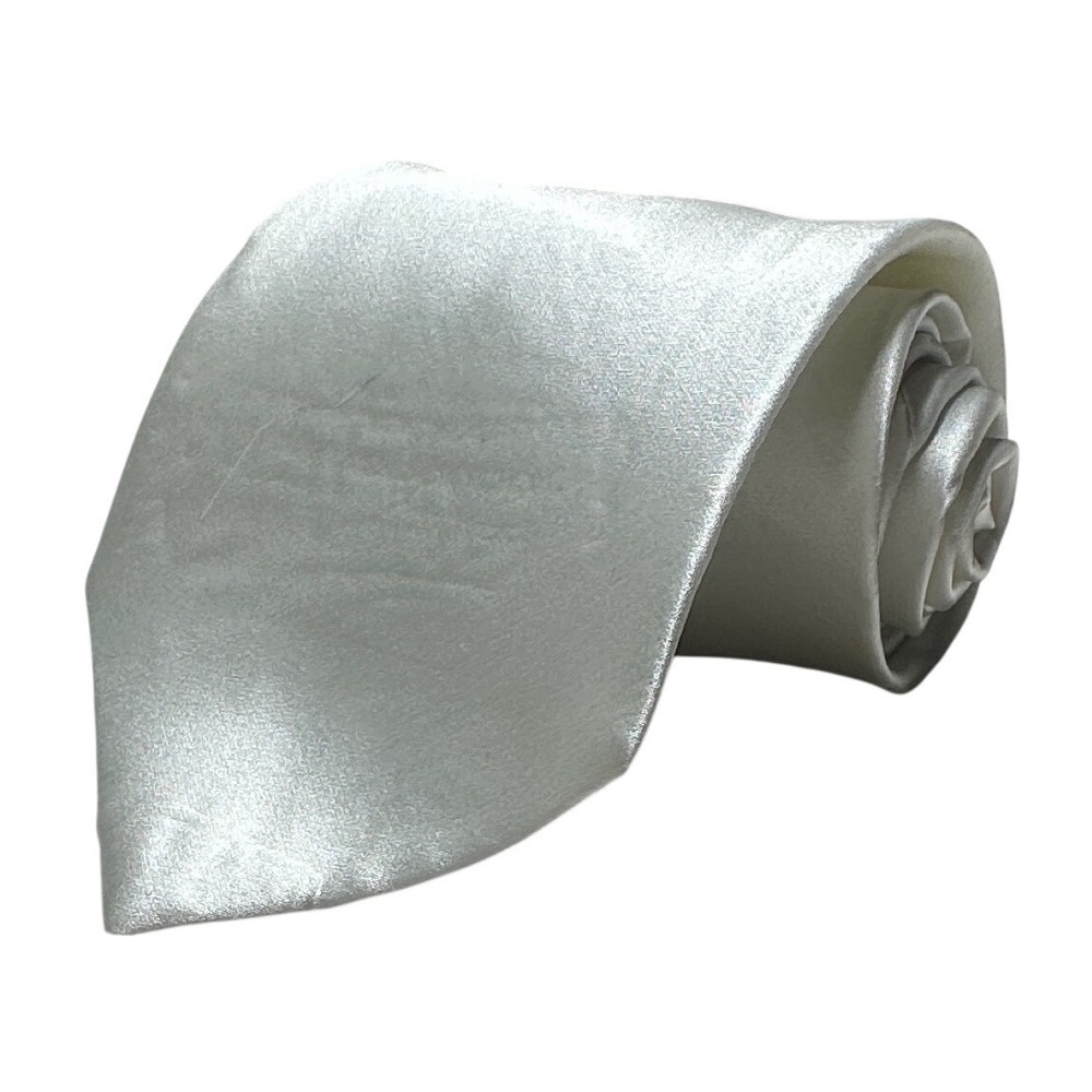 Stafford Silk Necktie and Pocket Square Set Mens Silver White Solid Satin 63" - Picture 2 of 7